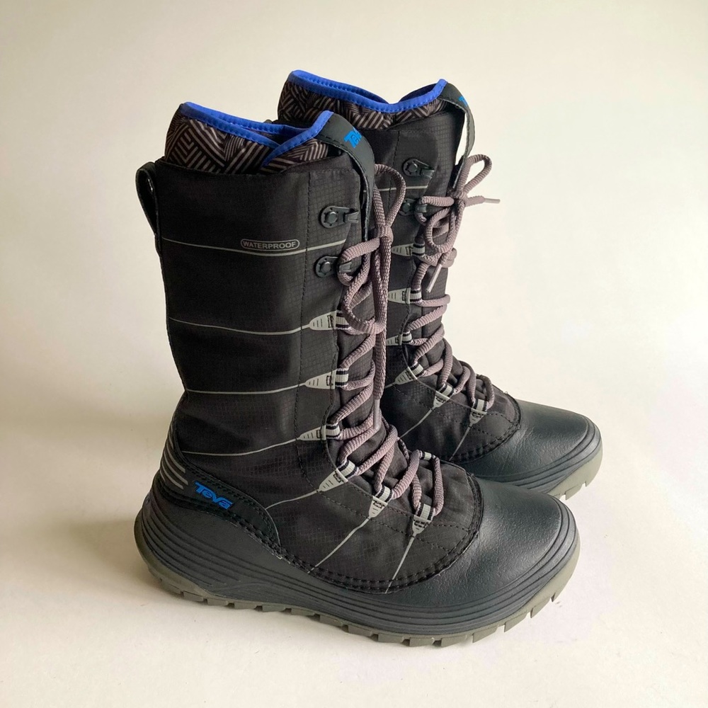 Teva Thinsulate Black Grey Waterproof Fabric Rubber Winer Rain Boots size 5